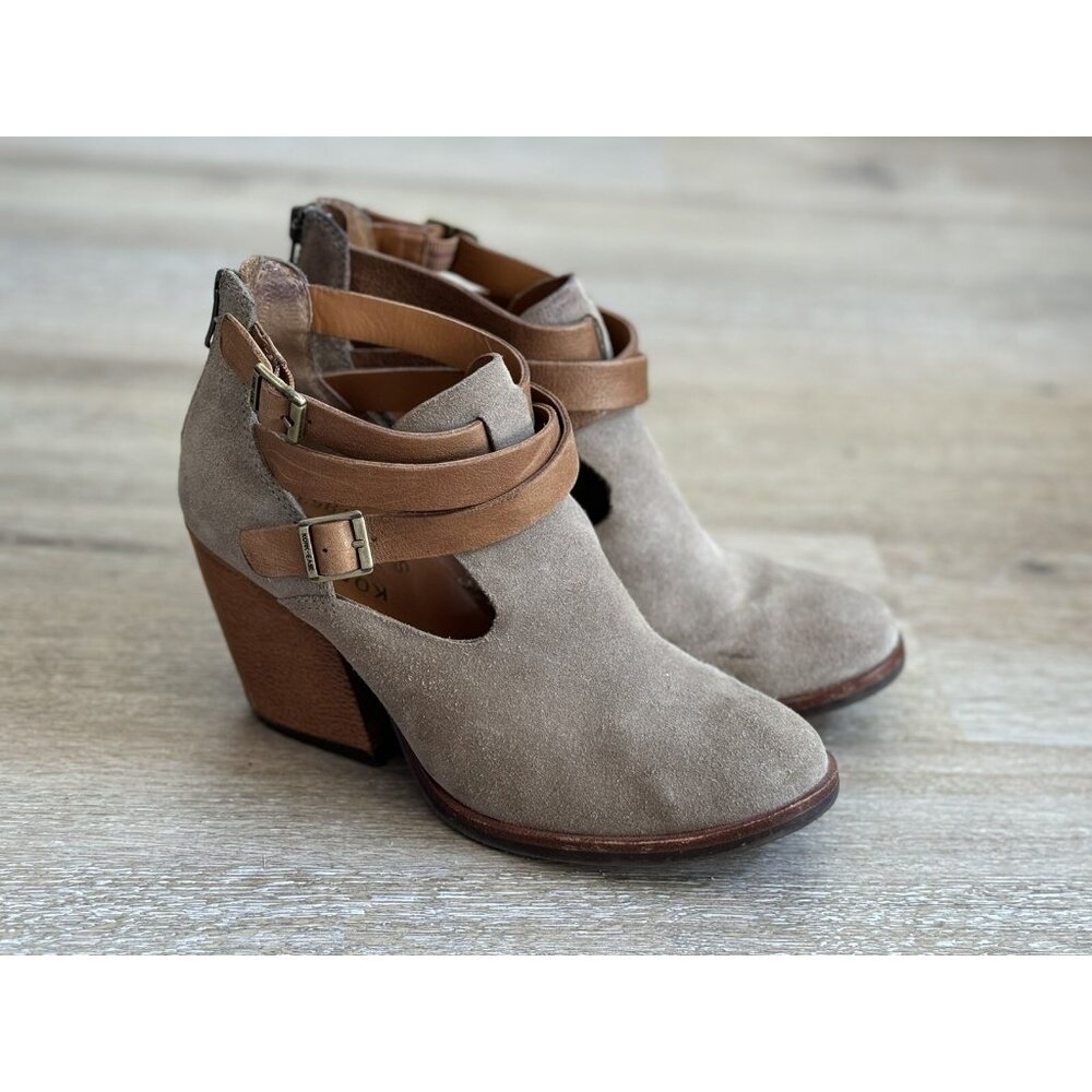 Korks Kork-Ease Stina Suede Ankle Strap Block Heel Taupe 6 Country Western Boho